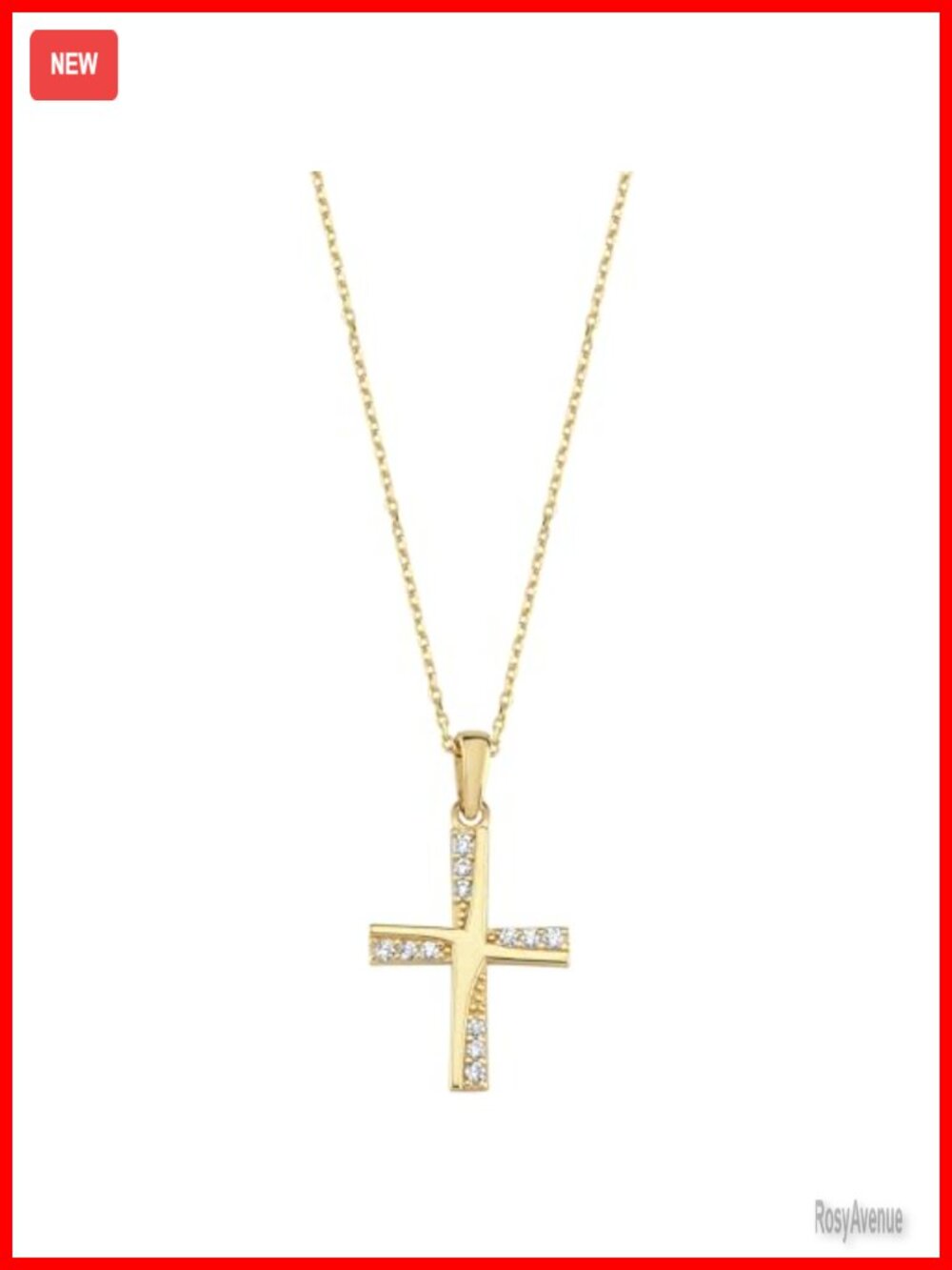 14K Gold Plated Floral Cross Pendant Necklace 18in Cable Chain Women